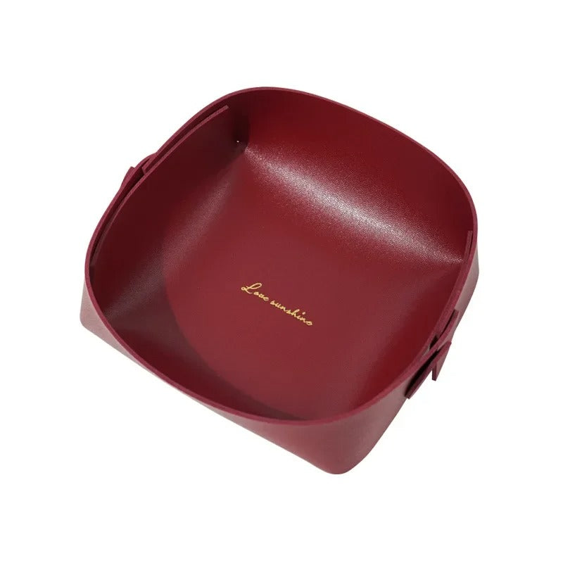 PVC Leather Watch Key Storage Tray, Porch Entrance Living Room Coffee Table Small Debris Storage Box Desktop Basket Small Tray - Delicate Leather