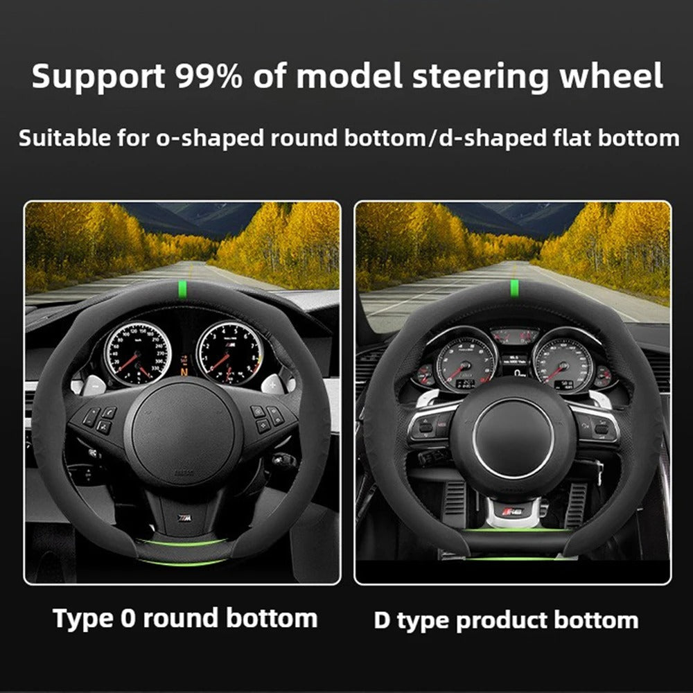 Suede Steering Wheel Cover – Anti-Slip Universal 36–38cm Fit Interior Accessory - Delicate Leather