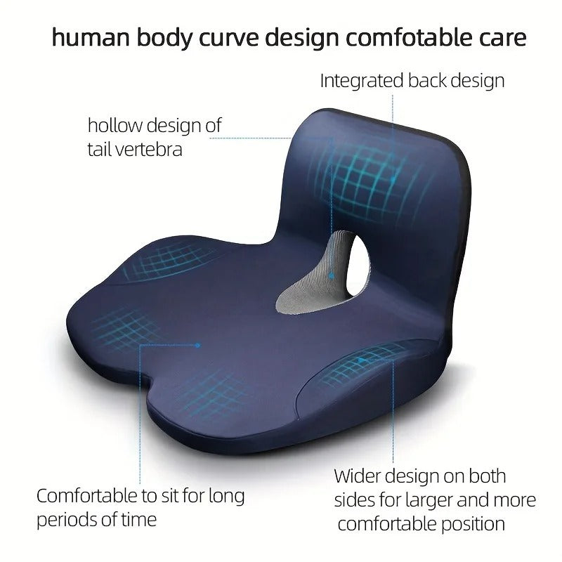 Ergonomic Memory Foam Seat Cushion for Office Chair & Car – Coccyx Support Back Cushion with Polyester Cover - Delicate Leather