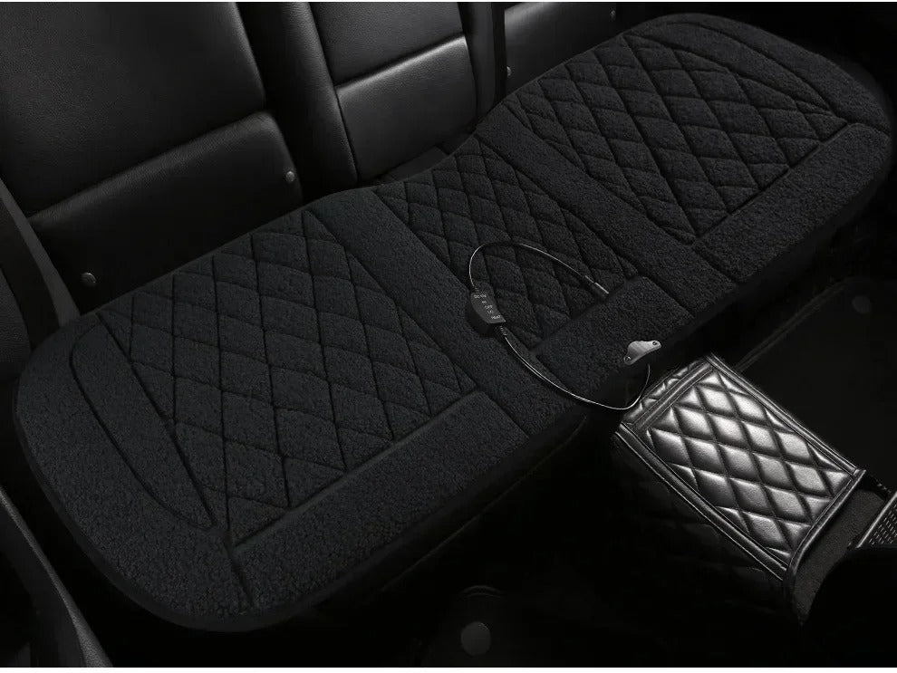 12V Heated Car Seat Cushion – Plush Winter Heating Pad with Elastic Straps, Universal Rear Seat Cover - Delicate Leather