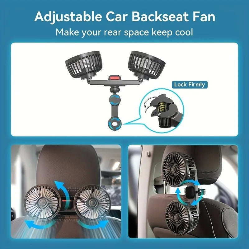Dual Head USB Car Fan – 360° Adjustable Backseat Air Circulation Fan - Delicate Leather