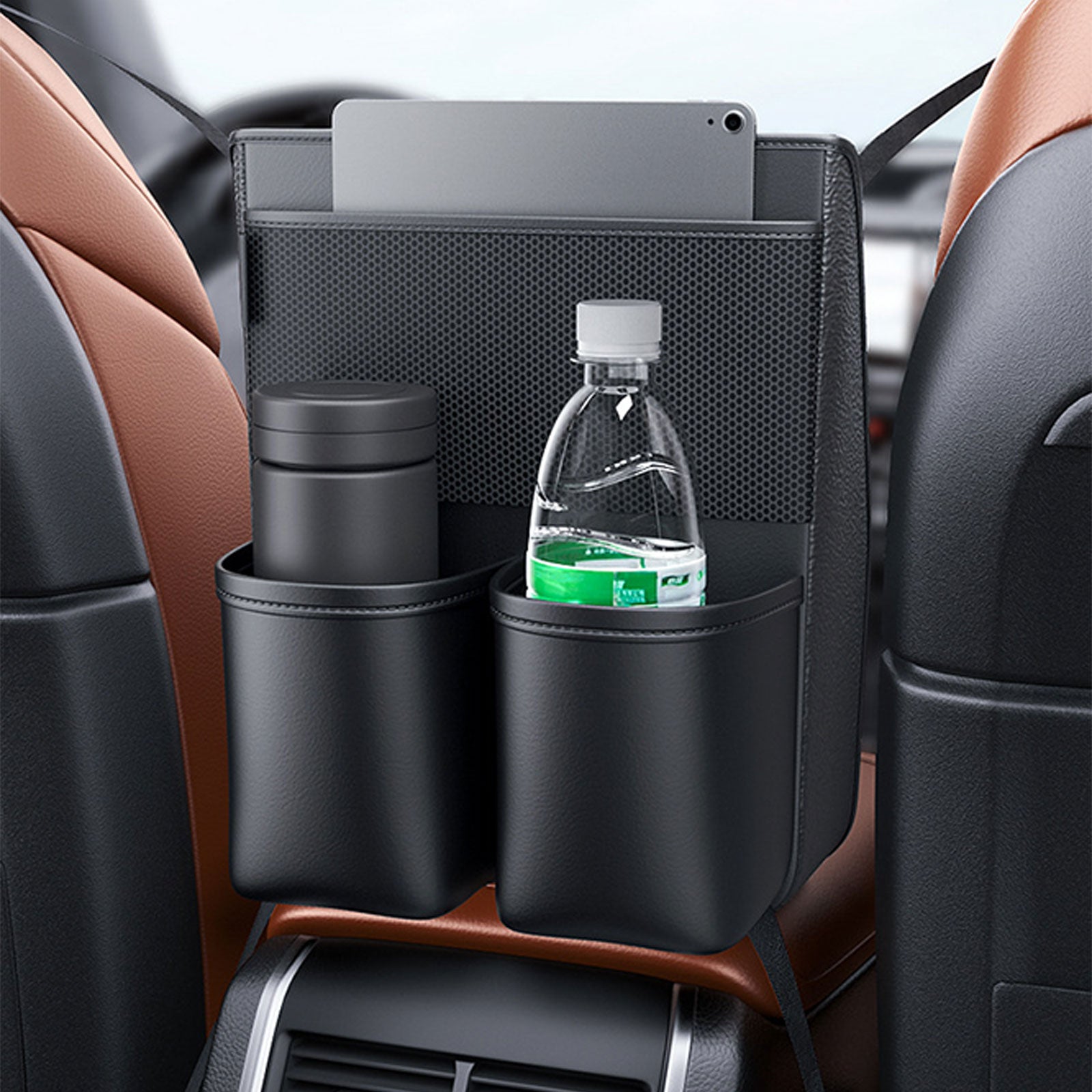 Car Seat Middle Storage Bag - PU Leather Car Armrest Hanging Organizer - Delicate Leather