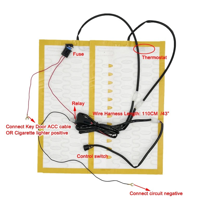12V 100W Universal Car Seat Heater Kit for 2 Seats – Alloy Wire Heating Pads with Ventilation Holes & 2-Level Switch - Delicate Leather
