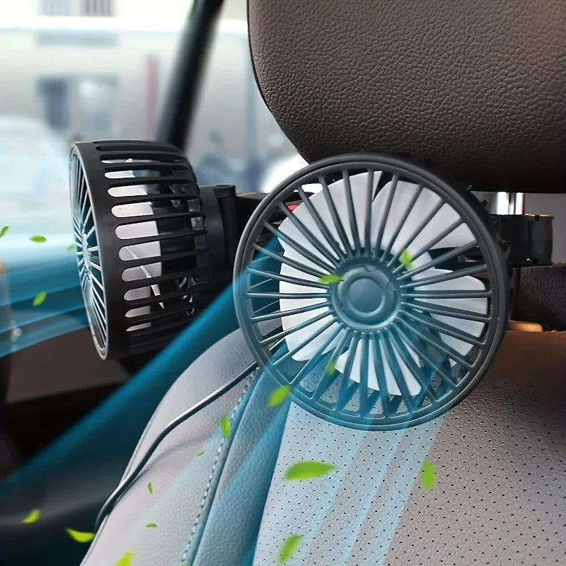 Dual Head USB Car Fan – 360° Adjustable Backseat Air Circulation Fan - Delicate Leather
