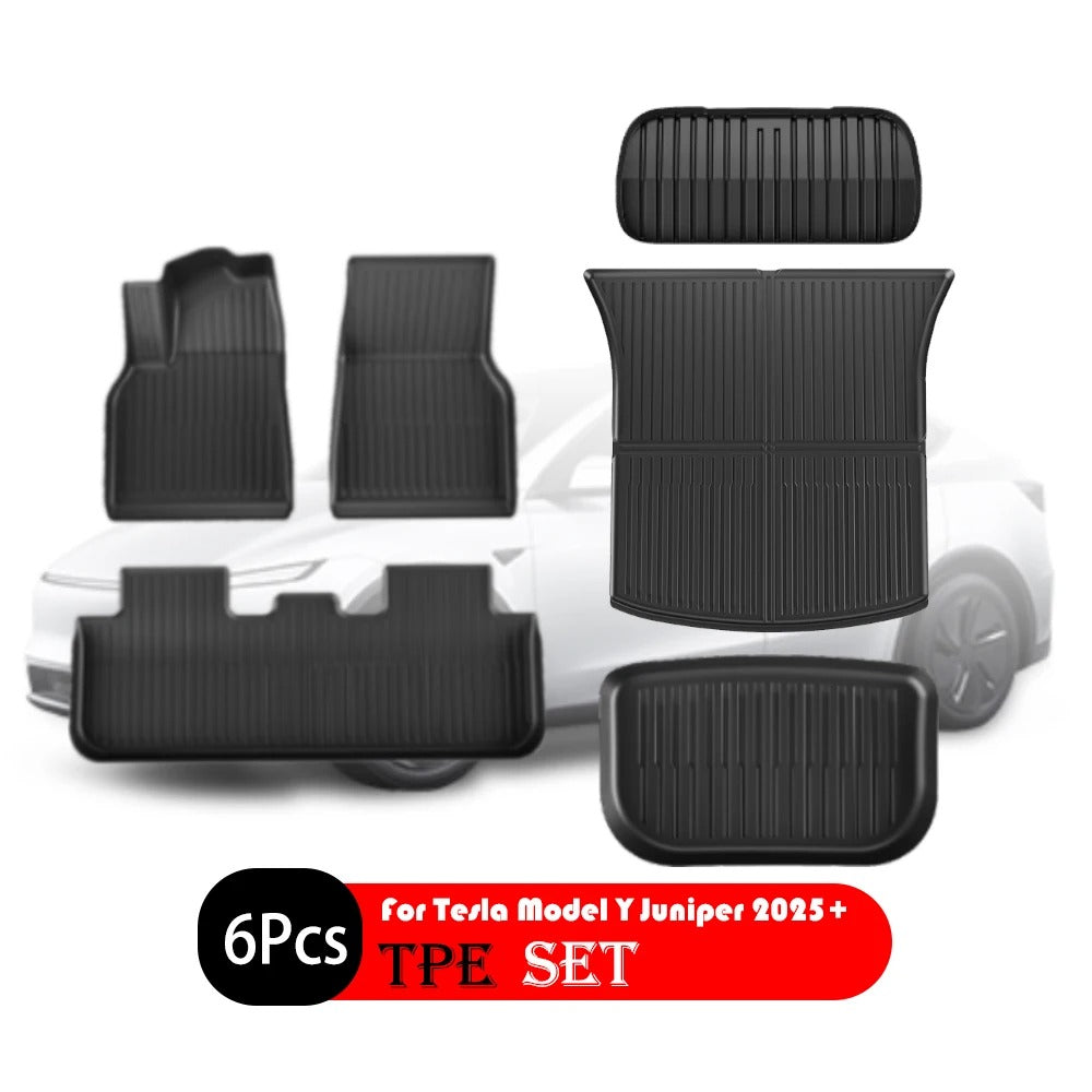 TPE Floor & Trunk Mats for Tesla Model Y Juniper 2025+ – Waterproof, All-Weather Car Accessories - Delicate Leather