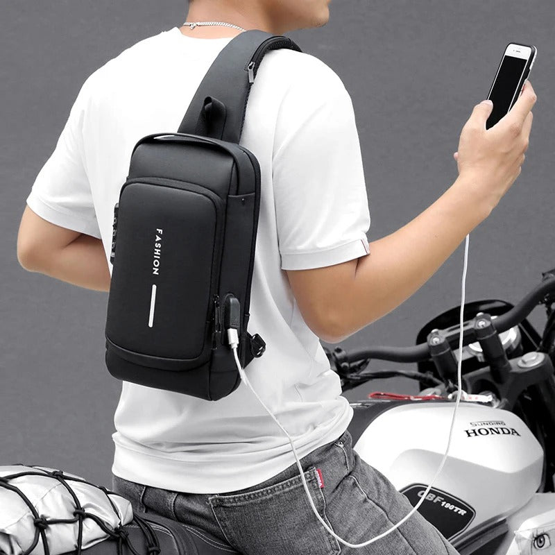 Men's Multifunction Anti-Theft USB Shoulder Bag Man Crossbody Travel Sling Chest Bag Messenger Pack - Delicate Leather
