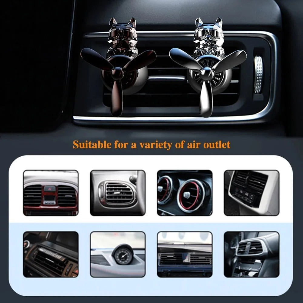 Car Fragrance Auto Air Freshener Cool Bulldog Pilot Rotating Propeller Air Outlet Perfume Flavoring Accessories - Delicate Leather