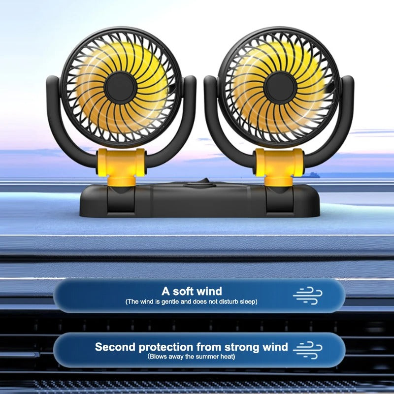 5/12/24V Car Fan Cooling Car Fan 2 Speed USB 360 Degree Adjustable Dual Head Electric Car Cooler for Truck Home Office - Delicate Leather