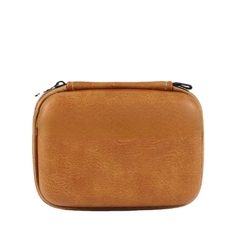 Portable USB Data Cable Organizer Leather Earphone Storage Leather Bag Headphone Case Cover Protector Mini Zipper Hard Pouch Box - Delicate Leather