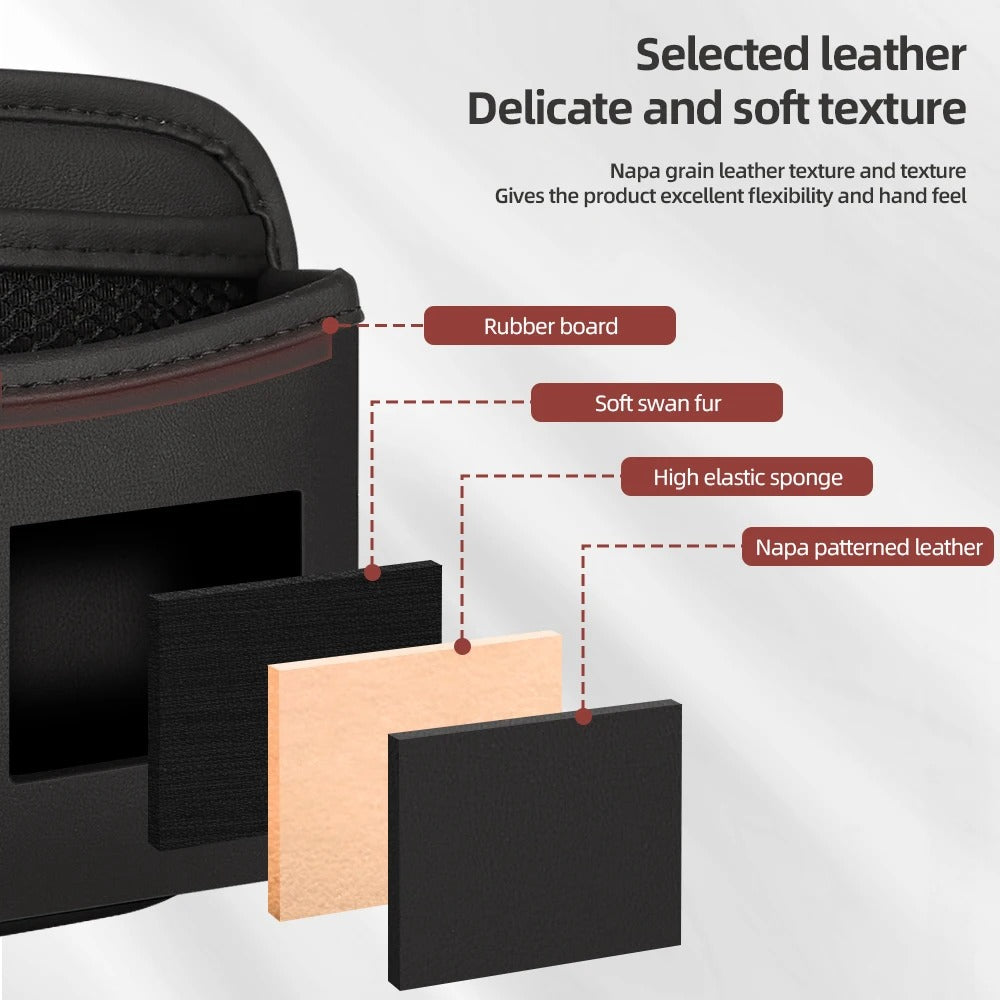 Universal Car Organizer – PU Leather Mesh Storage Bag & Phone Holder - Delicate Leather