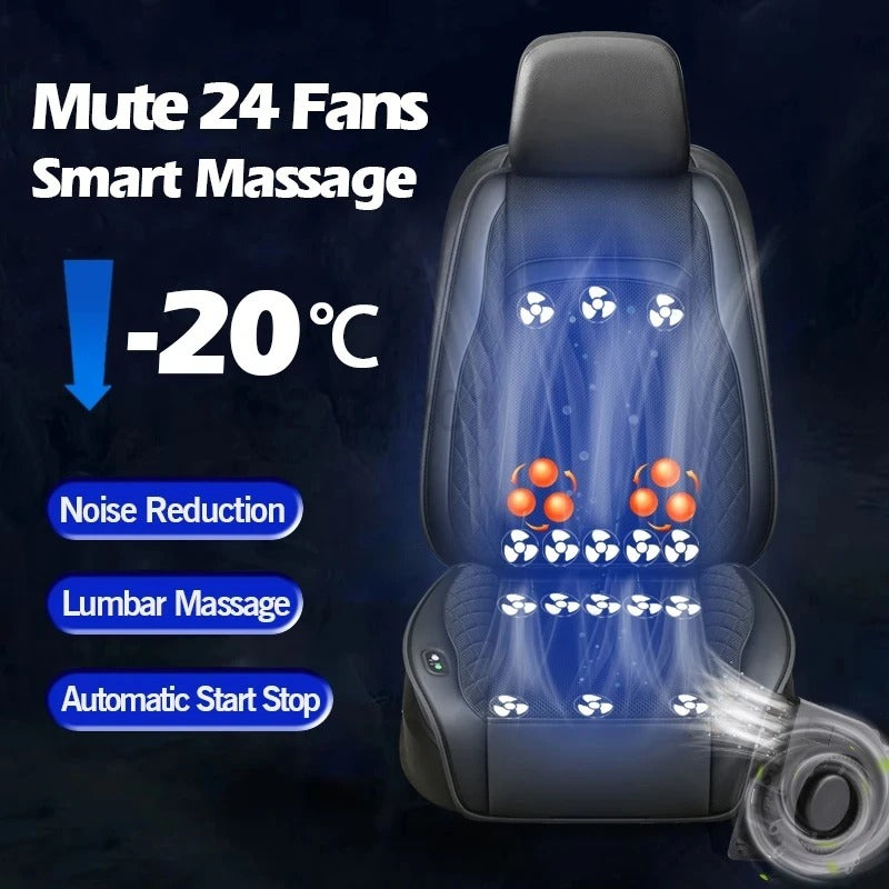 12V Car Cooling Seat Cushion with Built-in Fans – Ventilated Summer Seat Cover with Heat Dissipation and Massage Function - Delicate Leather