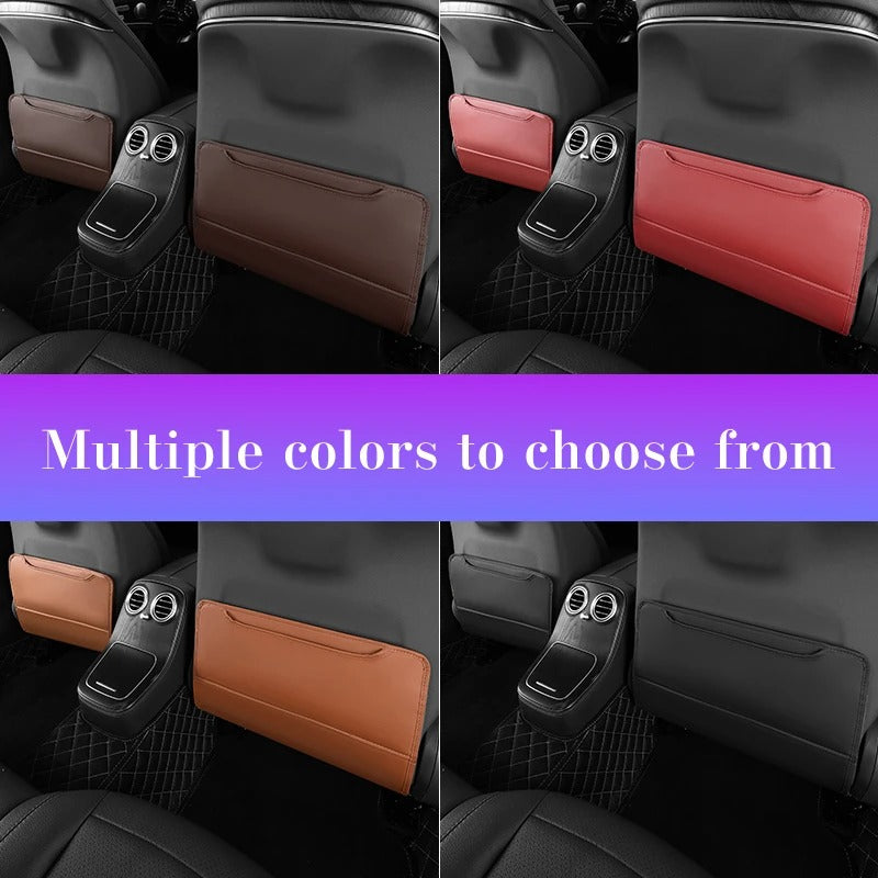 Universal Leather Car Seat Back Protector – Anti-Kick Pad with Storage Pocket - Delicate Leather