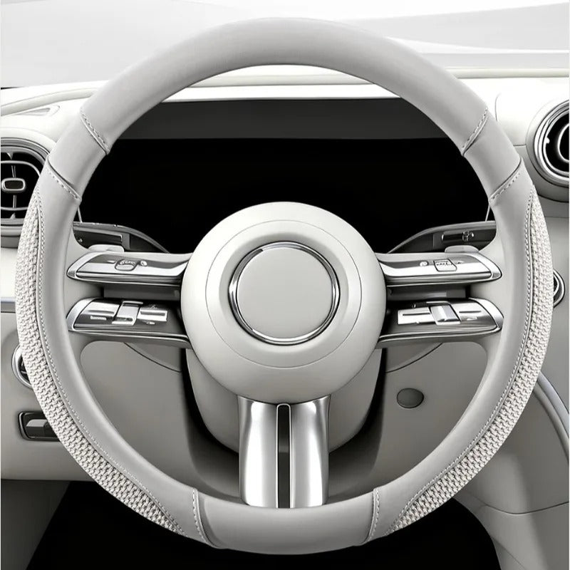 Ice Silk & Leather Steering Wheel Cover – Anti-Slip Universal All-Season Fit - Delicate Leather