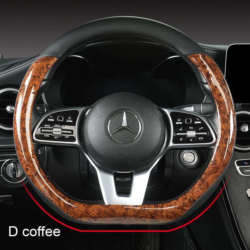 Anti-Slip Leather Steering Wheel Cover – Universal 38cm O/D Shape Interior Accessory - Delicate Leather