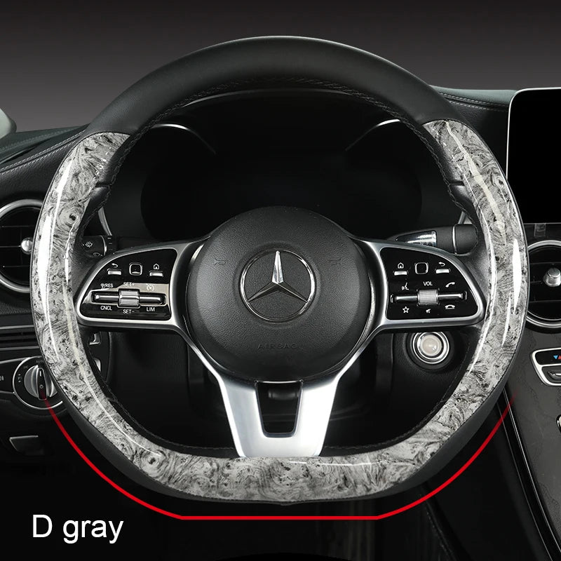 Anti-Slip Leather Steering Wheel Cover – Universal 38cm O/D Shape Interior Accessory - Delicate Leather