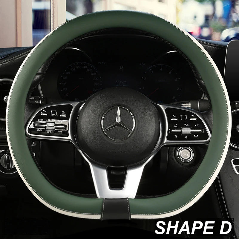 Anti-Slip Leather Steering Wheel Cover – Universal 38cm O/D Shape Fashion Style - Delicate Leather