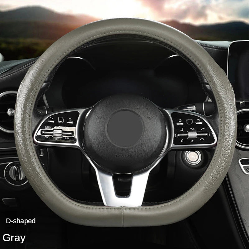 Crocodile Grain Leather Steering Wheel Cover – Universal D-Type Textured Grip Cover - Delicate Leather