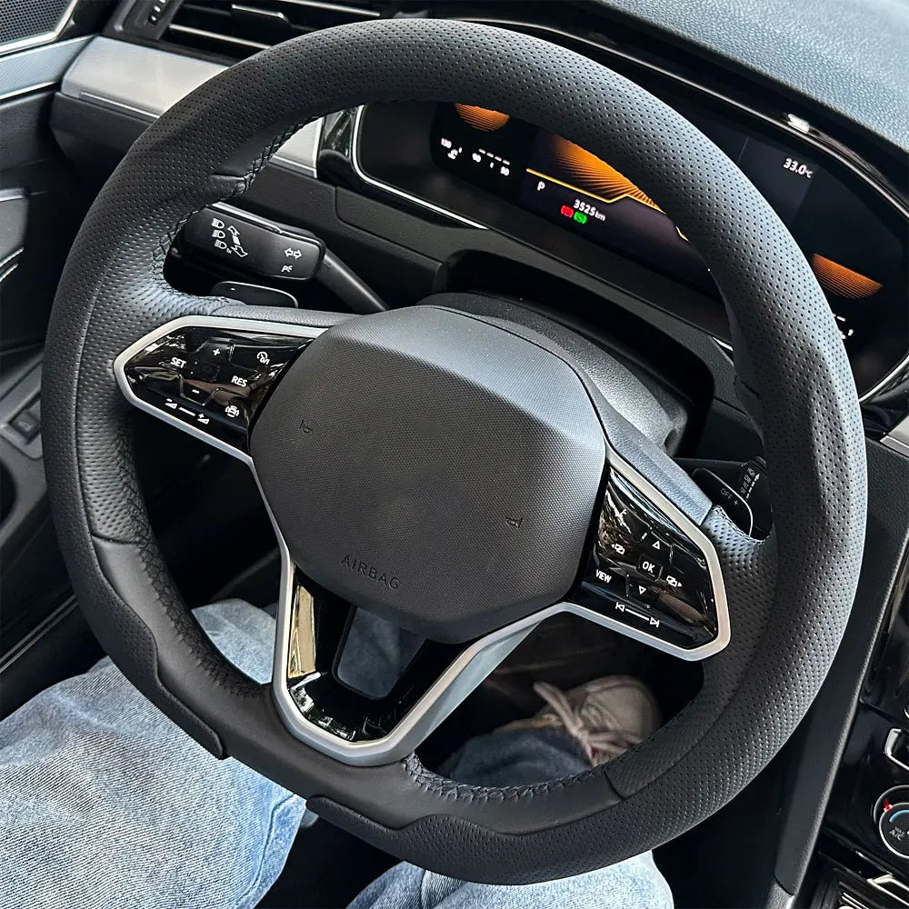 Universal Leather Steering Wheel Cover 36–38cm – Non-Slip Breathable Round Handle Protector - Delicate Leather