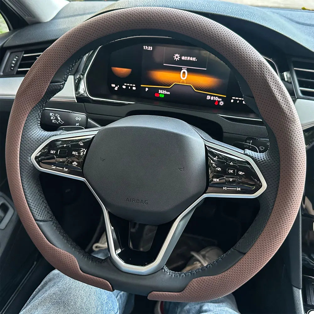 Universal Leather Steering Wheel Cover 36–38cm – Non-Slip Breathable Round Handle Protector - Delicate Leather