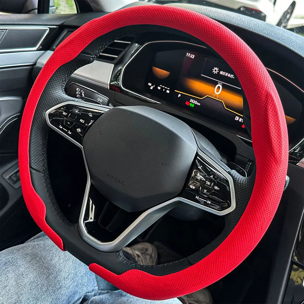 Universal Leather Steering Wheel Cover 36–38cm – Non-Slip Breathable Round Handle Protector - Delicate Leather