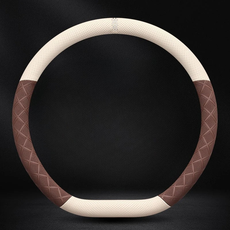 38cm Universal Leather Car Steering Wheel Cover Anti-Slip Breathable Steering Wheel Protector - Delicate Leather