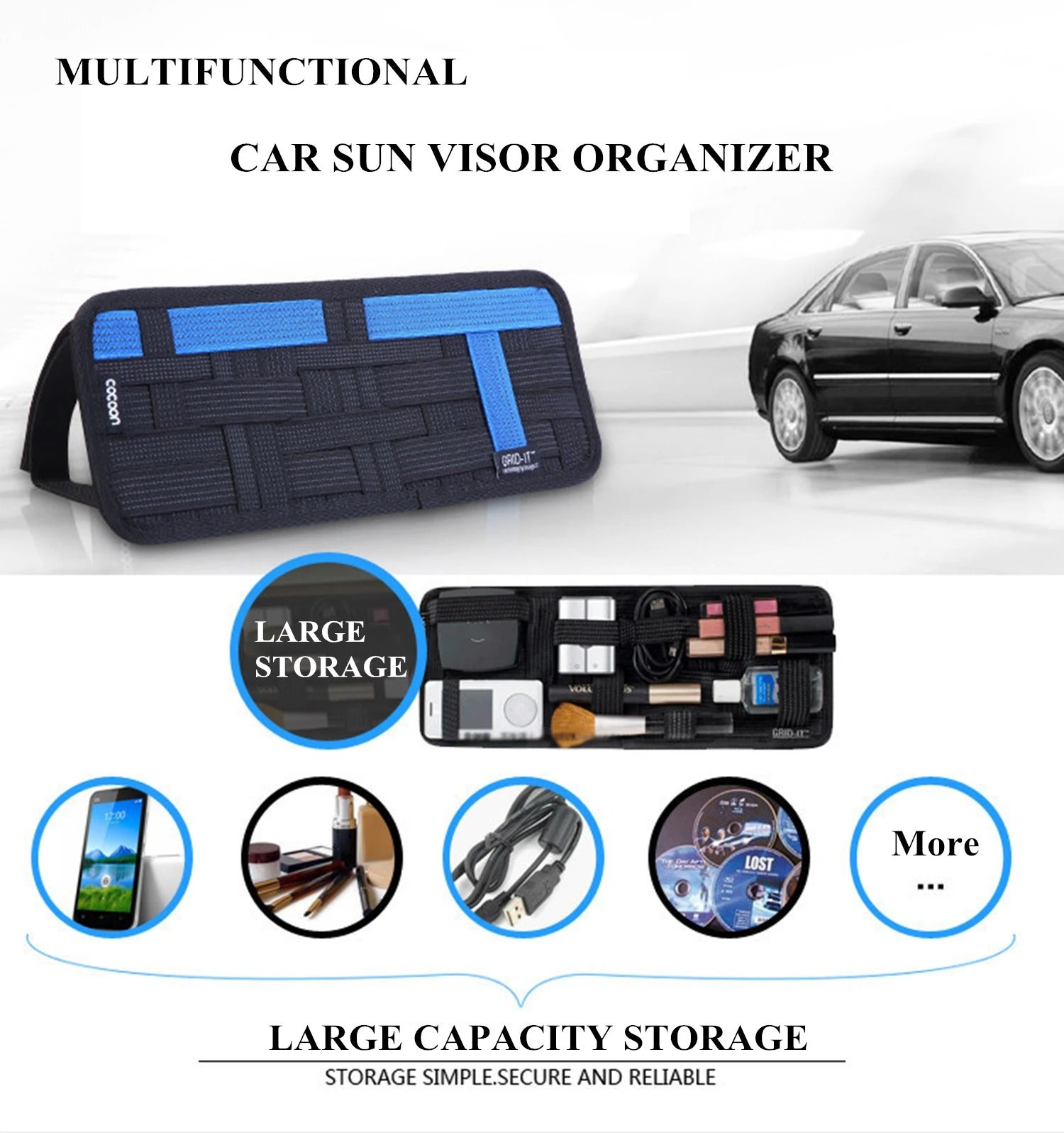 Top Roof Sun Visor Storage Bag - Sunshade Holder Organizer for Car Accessories