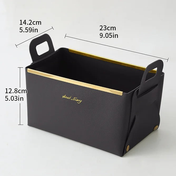 Desktop Finishing PU Leather Storage Box - Household Foldable Cosmetic Storage Basket with Handle, Sundry Key Coin Decorative Plate - Delicate Leather