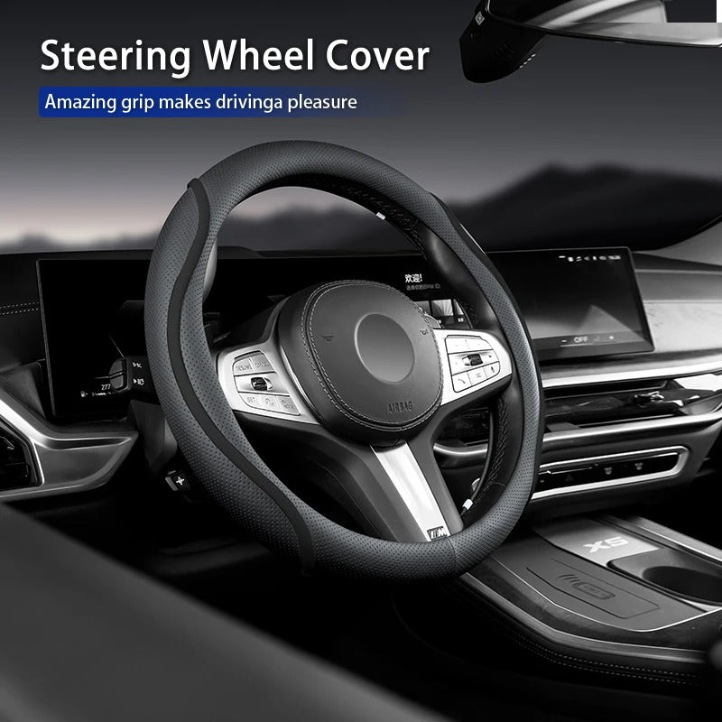 Leather Steering Wheel Cover – Universal Circular Protective Wheel Cover - Delicate Leather