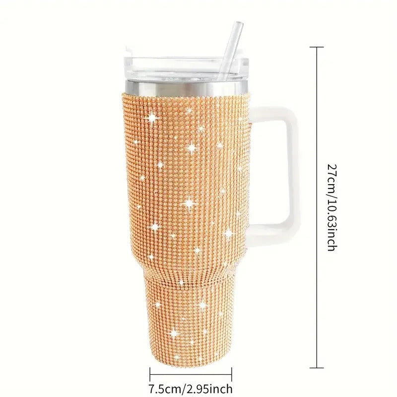 40oz Sparkling Studded Stainless Steel Tumbler – Insulated Water Bottle with Lid & Handle - Delicate Leather
