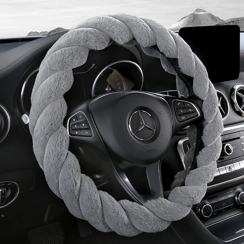 Plush Winter Steering Wheel Cover Universal – Cute Decorative Non-Slip Handle Cover for Car Interior - Delicate Leather