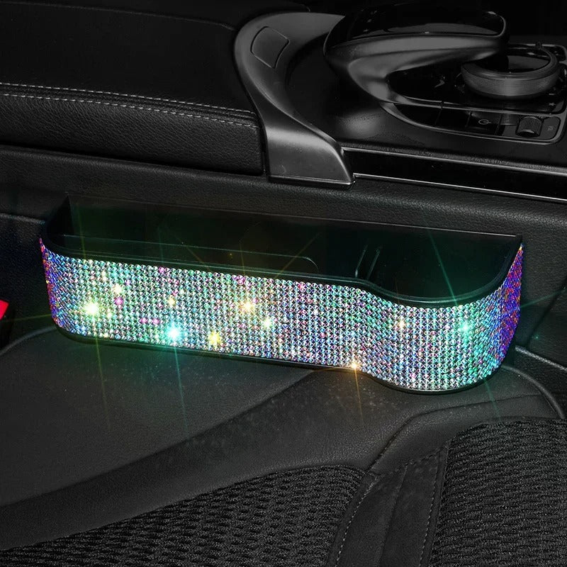 Shiny Diamond Car Seat Gap Filler & Organizer – Stylish Storage Box with Cup Holder, Gift For Mother's Day 2025 - Delicate Leather