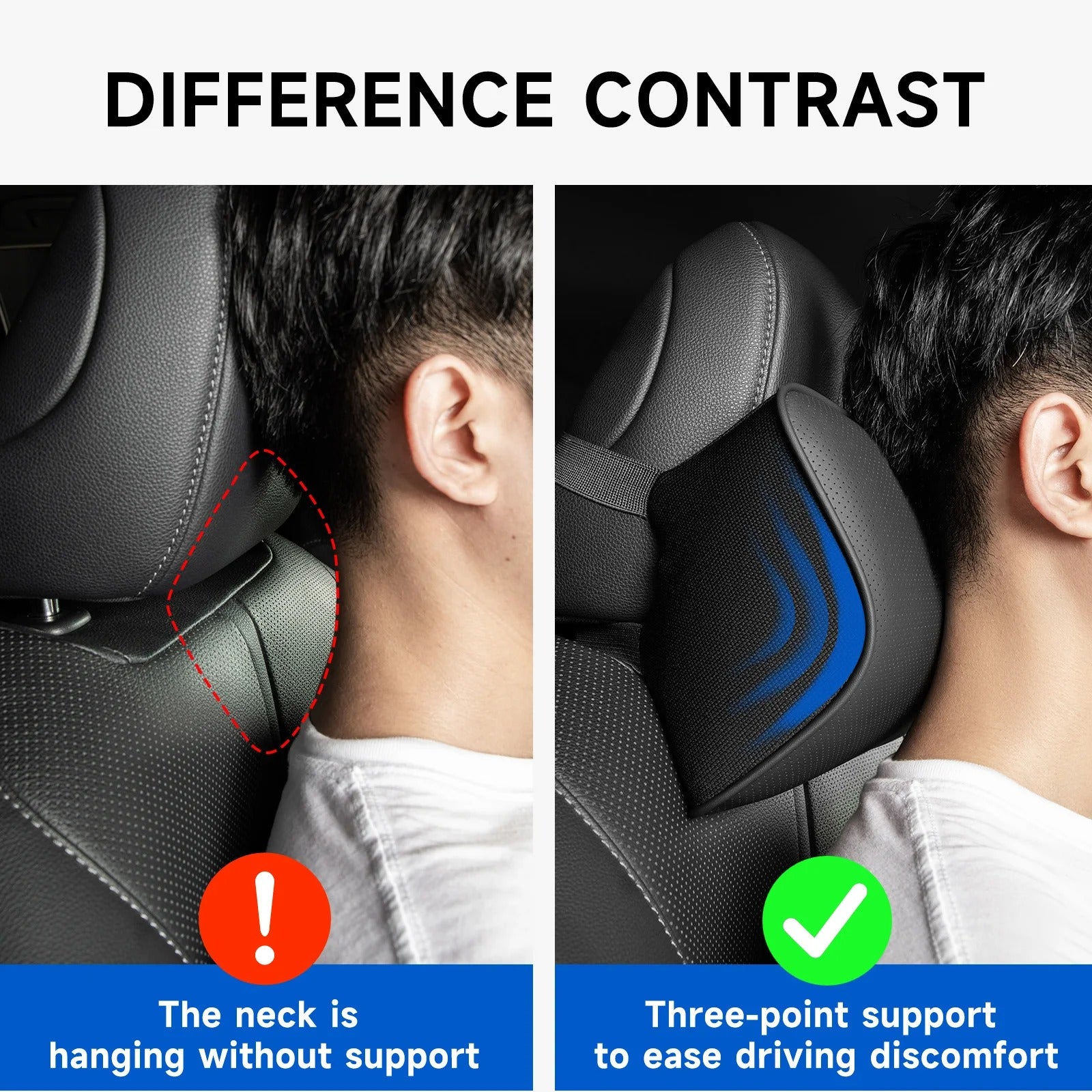 Memory Foam Car Neck Pillow – Adjustable Strap, Removable Cover, Universal Fit - Delicate Leather