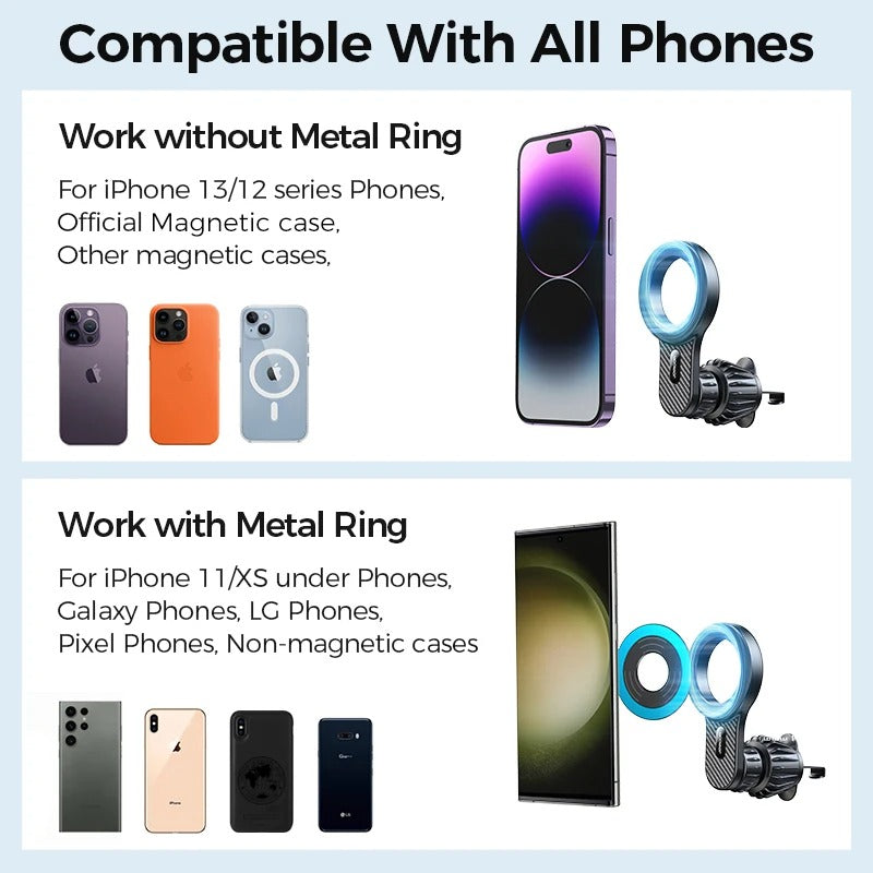 Magnetic Car Phone Holder - Universal Strong Car Air Vent Phone Mount, Compatible with iPhone, Samsung, LG, Google Pixel, and More - Delicate Leather