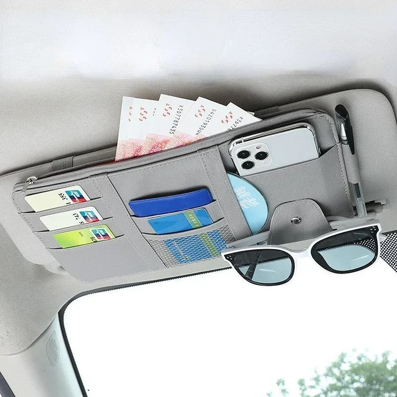 Car Sun Visor Organizer - Multi-Pocket Auto Interior Accessories Pocket Organizer - Delicate Leather