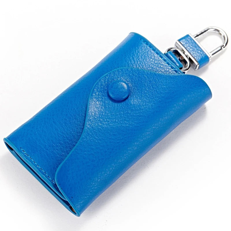Genuine Leather Key Case Wallet – Multi-Function Key Organizer with Buckle and Card Slot for Men and Women - Delicate Leather