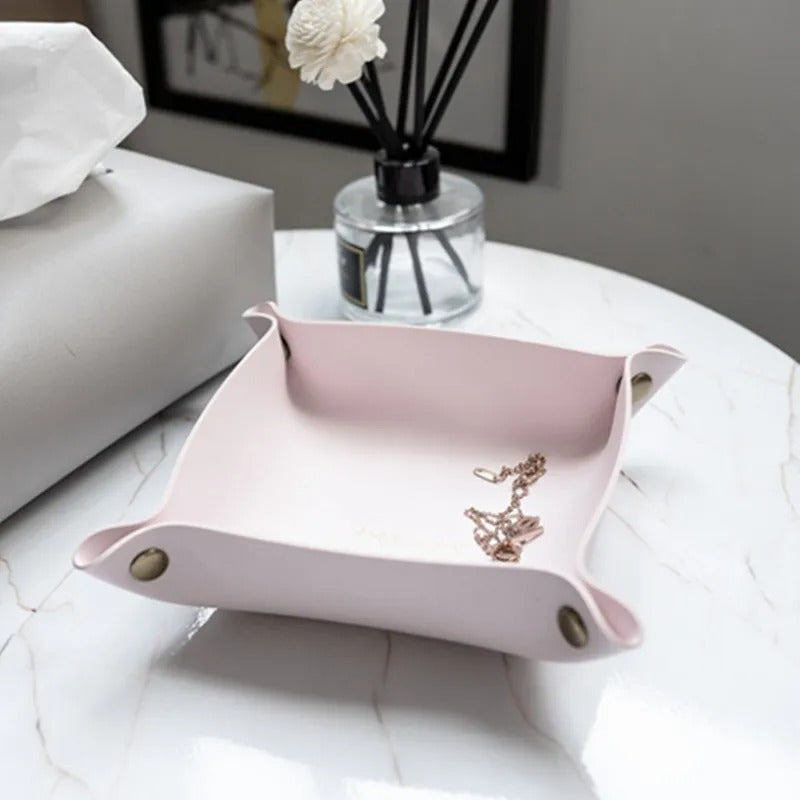 Desktop Storage Tray Leather Key Plate Home Decoration Dice Tray Key Wallet Coins PU Leather Folding Storage Box - Delicate Leather