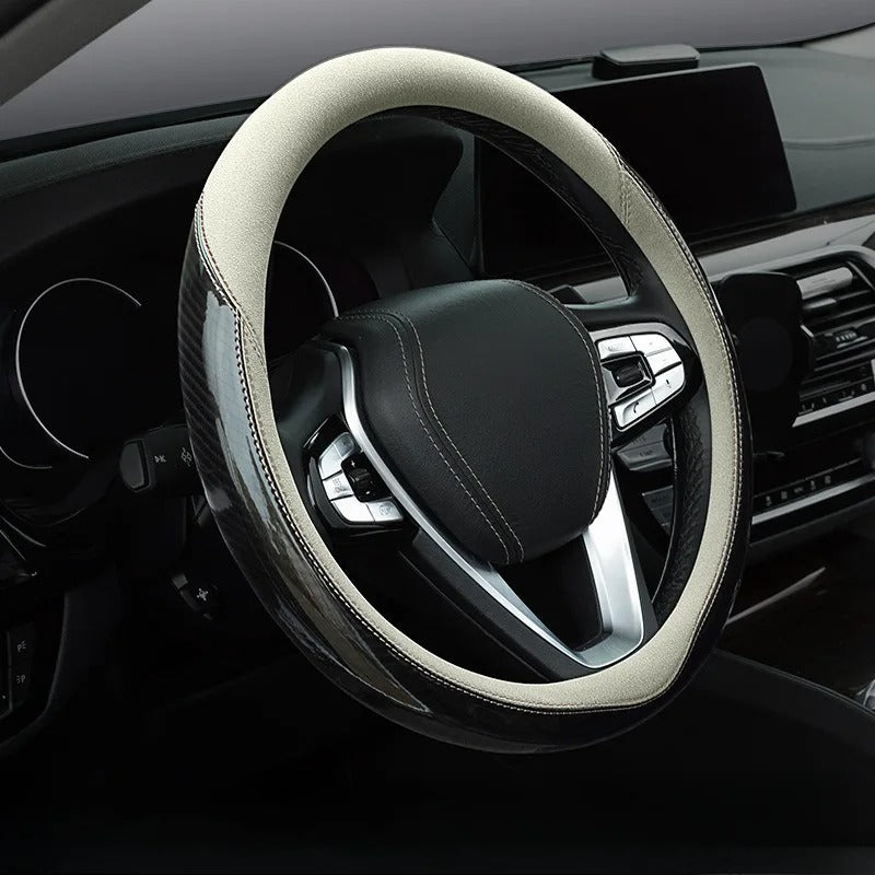 Carbon Fiber Steering Wheel Cover – Universal Fit, Non-Slip, Breathable Grip - Delicate Leather