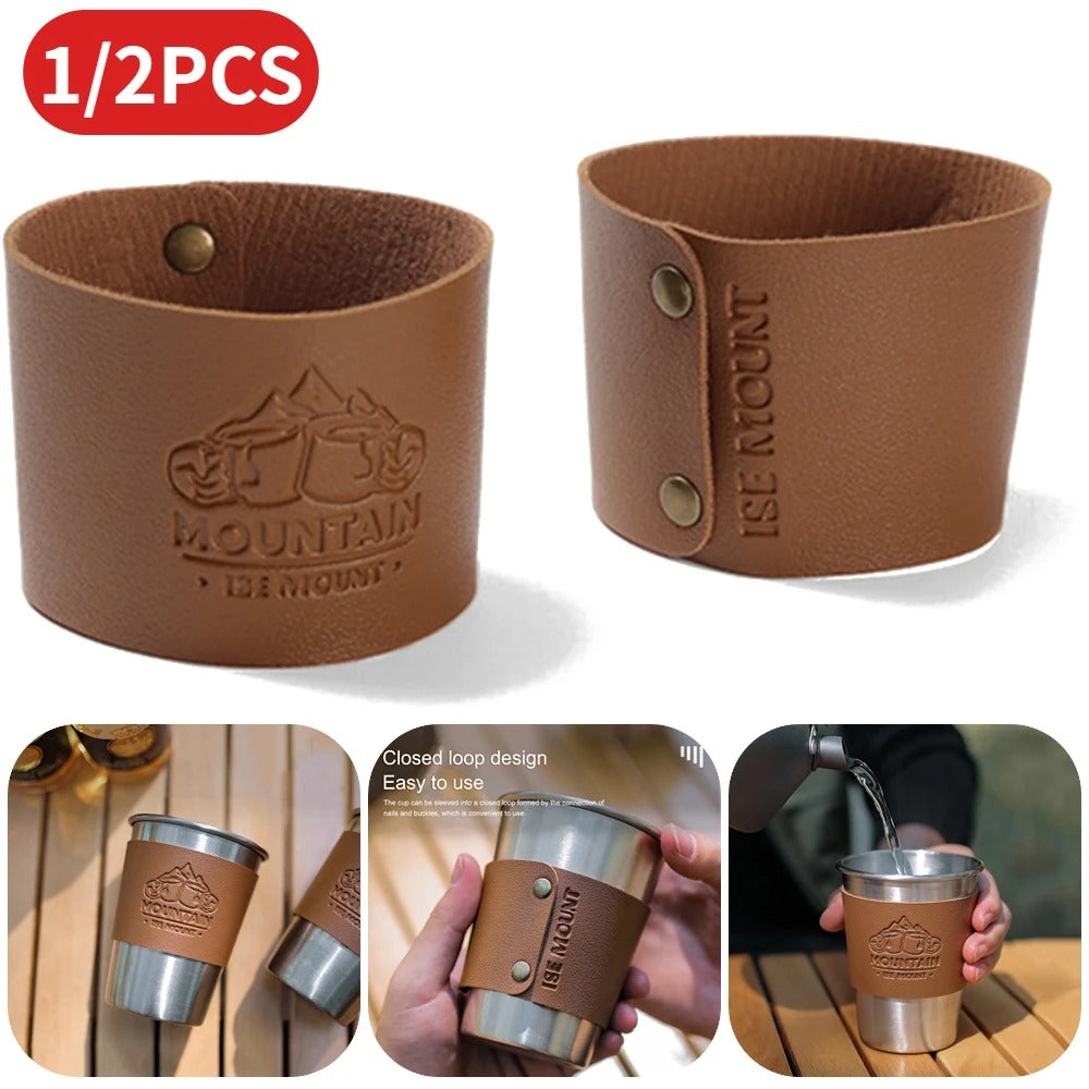 Portable PU Leather Cup Sleeve Water Bottle Cover Non-slip Insulator Sleeve Glass Bottle Case Sport Camping Picnic Cup Holder - 2 PCS - Delicate Leather