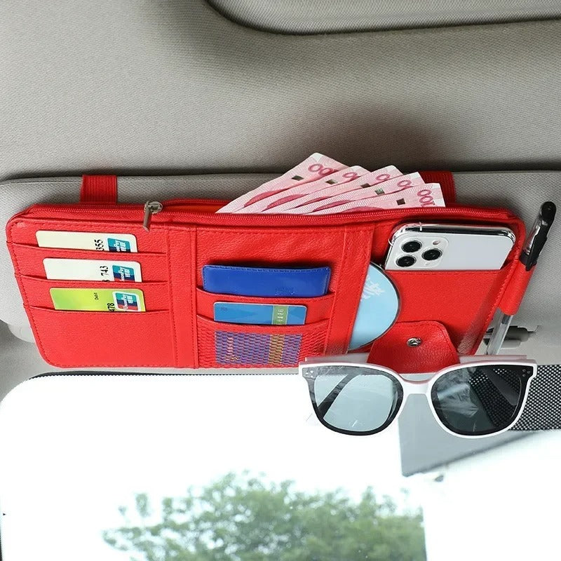 Car Sun Visor Organizer - Multi-Pocket Auto Interior Accessories Pocket Organizer - Delicate Leather