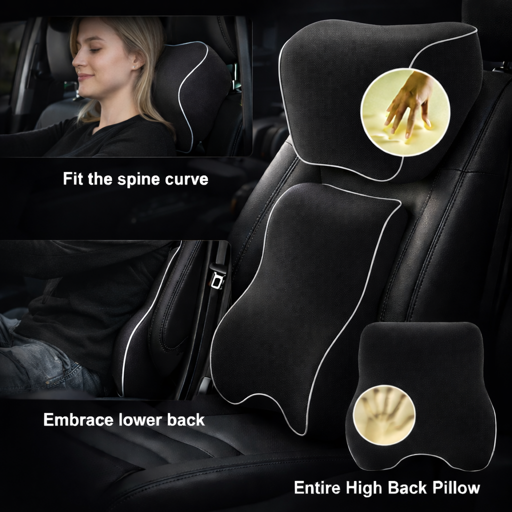 Lumbar Support Cushion for Car and Headrest Neck Pillow Kit, Custom For Cars, Ergonomically Design for Car Seat, Car Accessories HA13983 - Delicate Leather