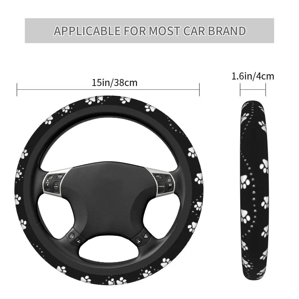 Dog Paws Paw Steering Wheel Cover, Black and White Paw Print, Car Steering Wheel Cover, Car Accessories 25 - Delicate Leather