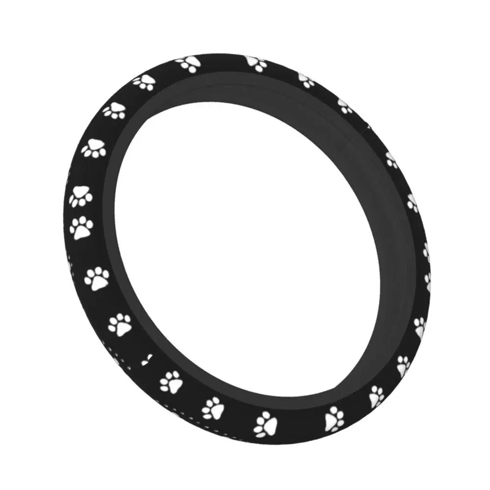 Dog Paws Paw Steering Wheel Cover, Black and White Paw Print, Car Steering Wheel Cover, Car Accessories 25 - Delicate Leather