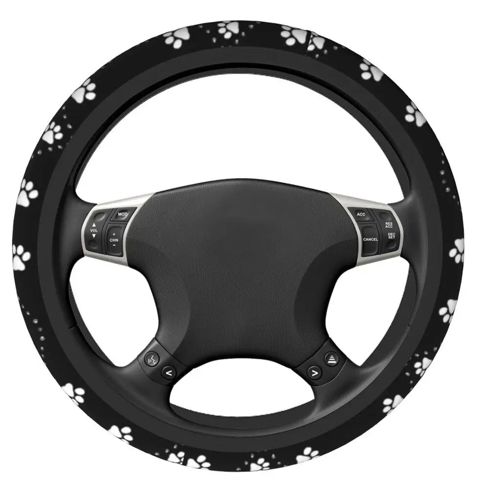 Dog Paws Paw Steering Wheel Cover, Black and White Paw Print, Car Steering Wheel Cover, Car Accessories 25 - Delicate Leather