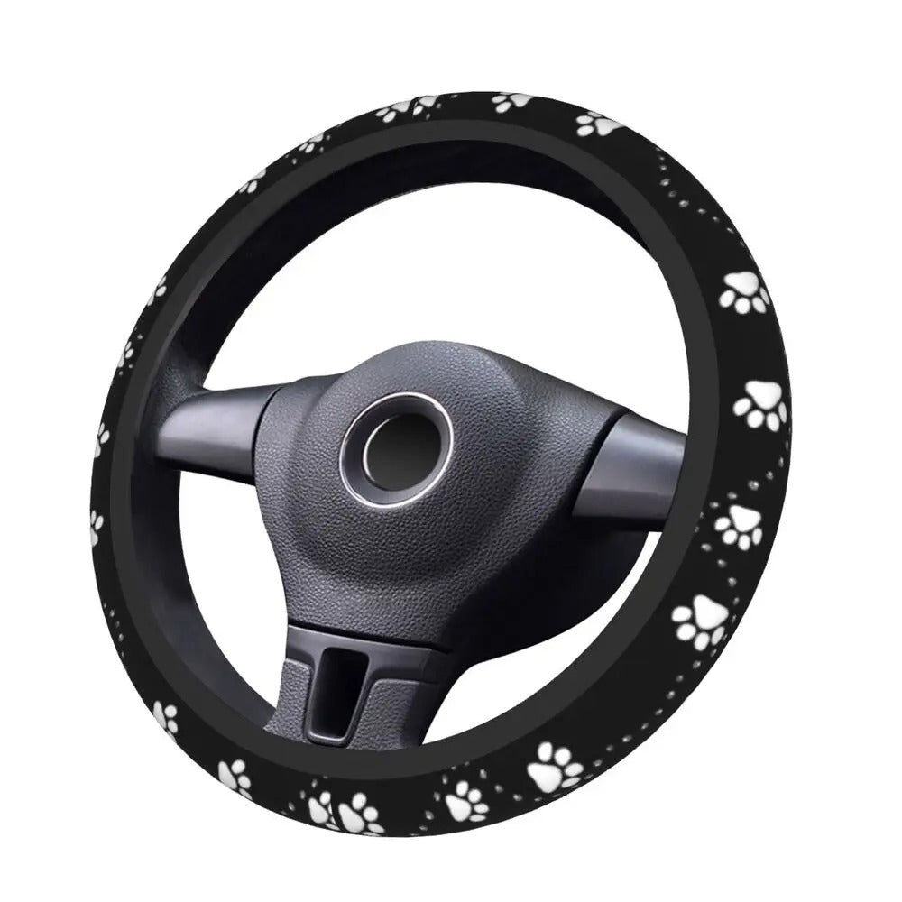 Dog Paws Paw Steering Wheel Cover, Black and White Paw Print, Car Steering Wheel Cover, Car Accessories 25 - Delicate Leather