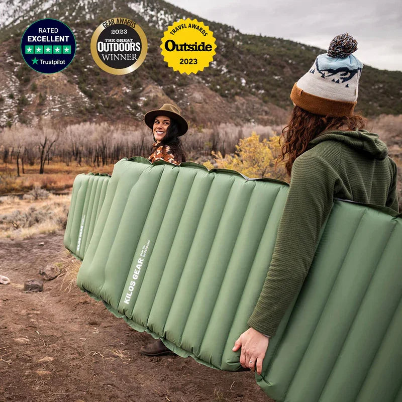 Outdoor Inflatable Air Mattress with Built-in Pillow Pump 10cm Thickness Ultralight Sleeping Pad, Splicing Mattress Ideal for Camping - Delicate Leather