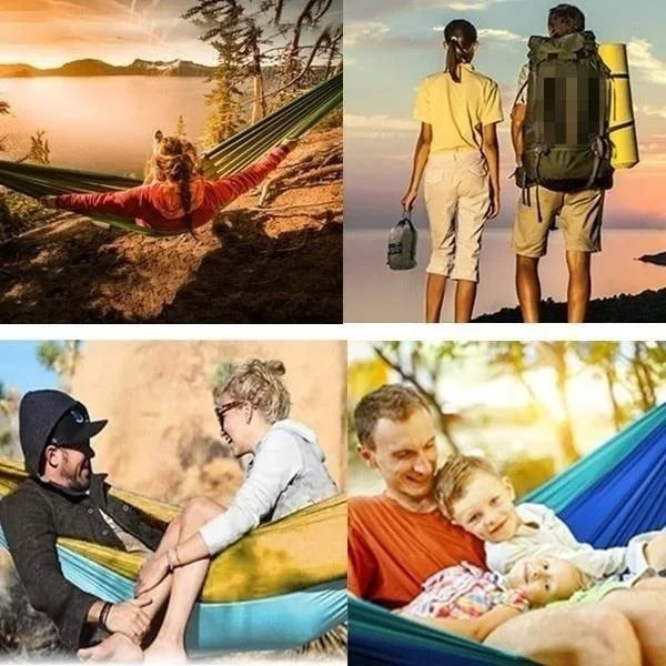 New Single Person Portable Outdoor Camping Hammock: High Strength Parachute Fabric Hanging Bed with Nylon Color Matching Hammock - Delicate Leather