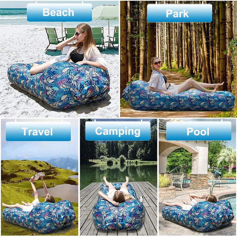Portable Camping Inflatable Sofa Air Lounger for Outdoor Relaxation, Waterproof and Floating Design Ideal for Beach Lounging and Lazy Days Outdoors - Delicate Leather