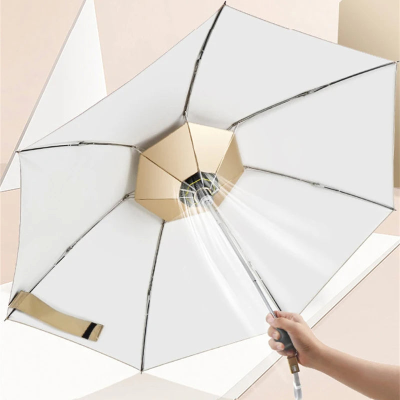 Manual Folding Umbrella with Fan & LED Lighting: Sunscreen UV-Proof Umbrella with USB Charging, Portable Cooling Mini Women Sunshade Umbrella for Outdoor Use - Delicate Leather