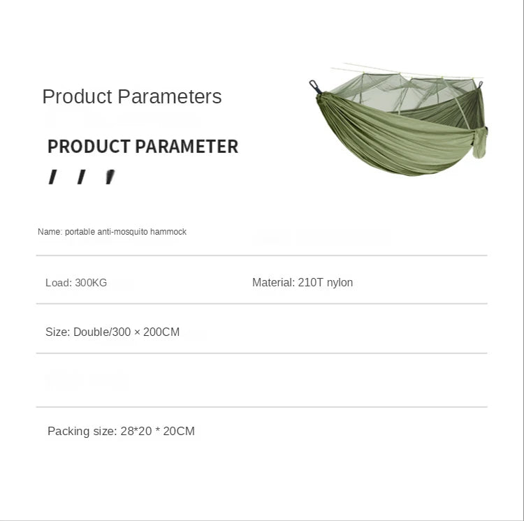 Double Mosquito Net Hammock: Plus Size Outdoor Anti-Mosquito Hammock with 300×200CM Umbrella Cloth, Nylon Anti-Rollover Design for Camping - Delicate Leather