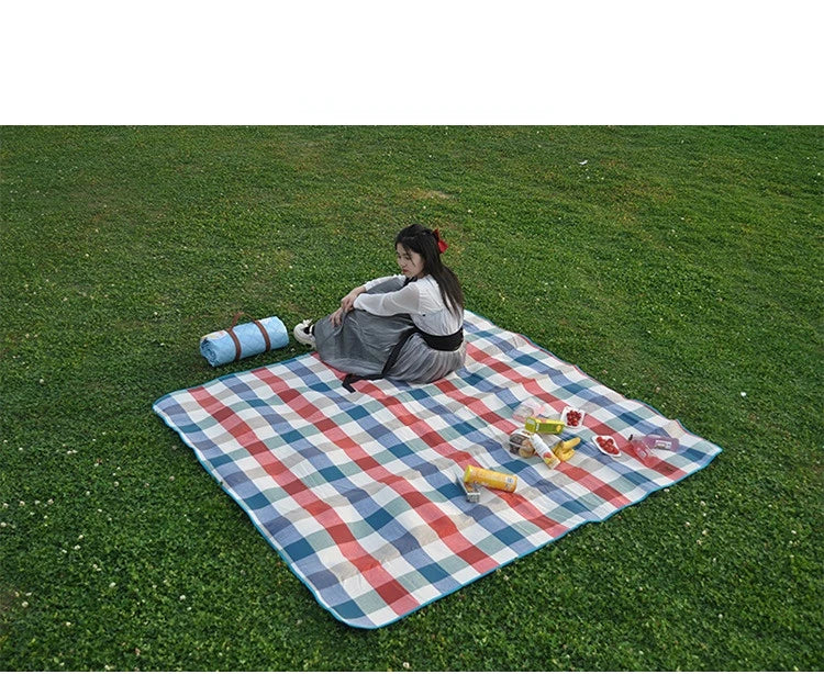 Waterproof Outdoor Picnic Mat Colorful Plaid Stripe Rectangular Sleeping Blanket Pad, Ideal for Camping, Beach Trips, and as a Living Room Carpet - Delicate Leather